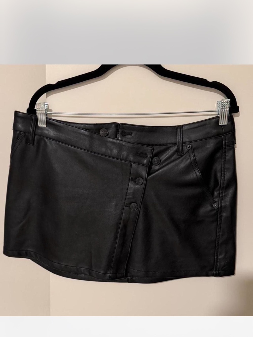 We The Free Black Faux Leather Button Mini Skirt